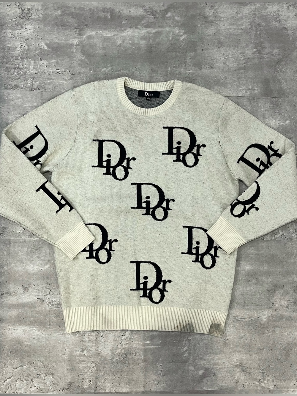 Dior Monogram Knit Sweater Cream Black Logo Pullover Mens XL